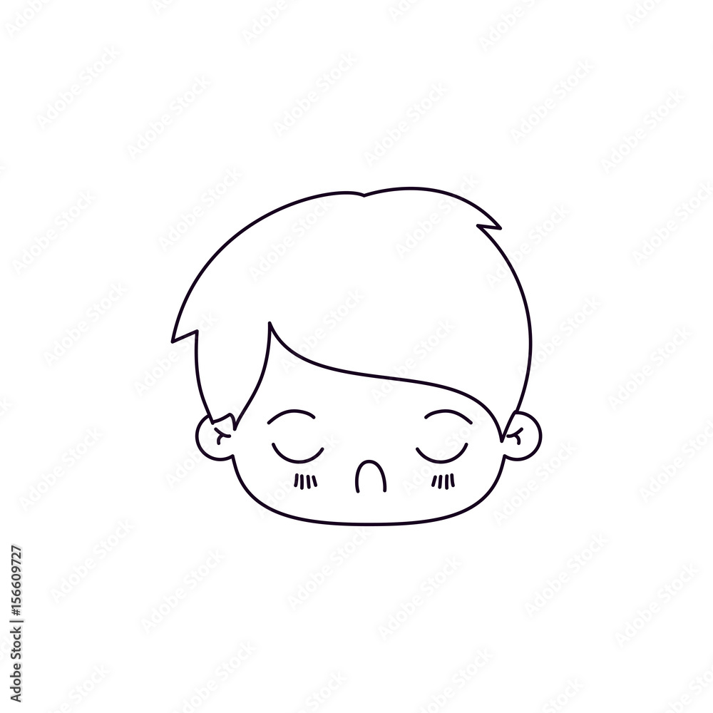 monochrome silhouette of facial expression tired kawaii little boy vector illustration
