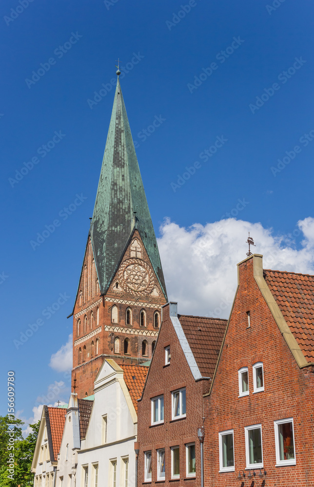 Skyline of Luneburg with the tower of the St. Johannis church