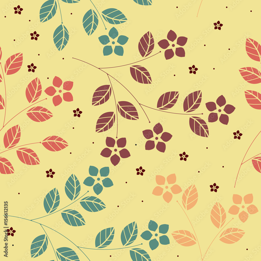 Fototapeta premium Summer seamless pattern with decorative flowers and leaves
