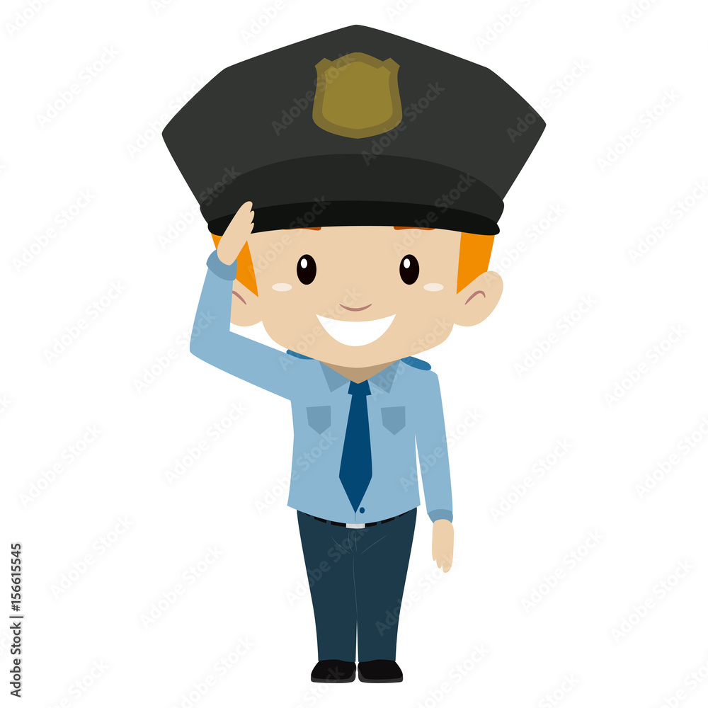 Vector Illustration of Policeman Boy Hand Salute