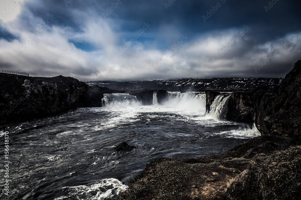 The Godafoss Waterfall - beautiful part of stony rocky desert landscape of Iceland. Toned The Godafoss Waterfall - beautiful part of stony rocky desert landscape of Iceland. Toned