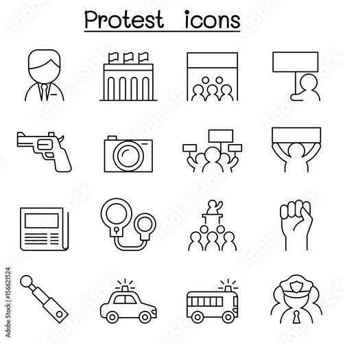 Protest icon set in thin line style