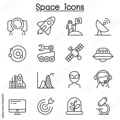 Space icon set in thin line style