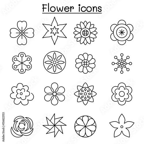 Flower, Floral icon set in thin line style