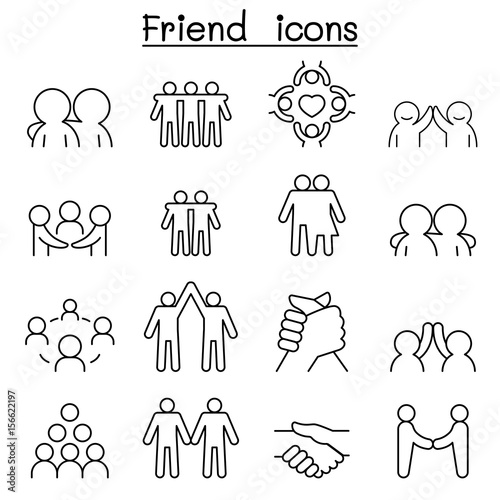 Friend & Harmony icon set in thin line style