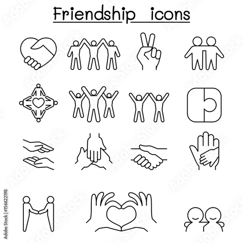 Friend & Harmony icon set in thin line style