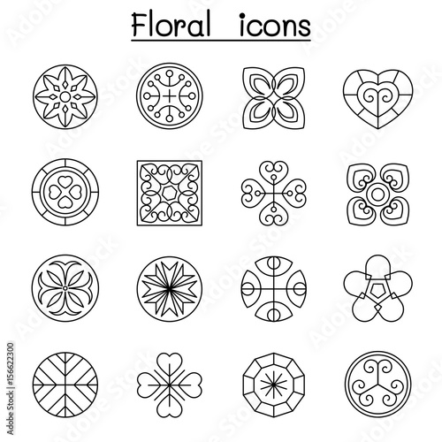 Abstract Floral icon set in thin line style