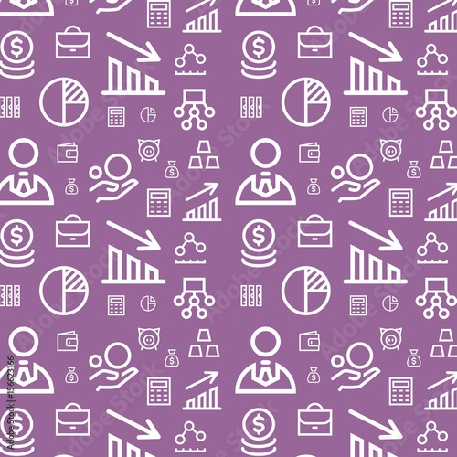 Finance seamless flat vector pattern background. Business icons set texture