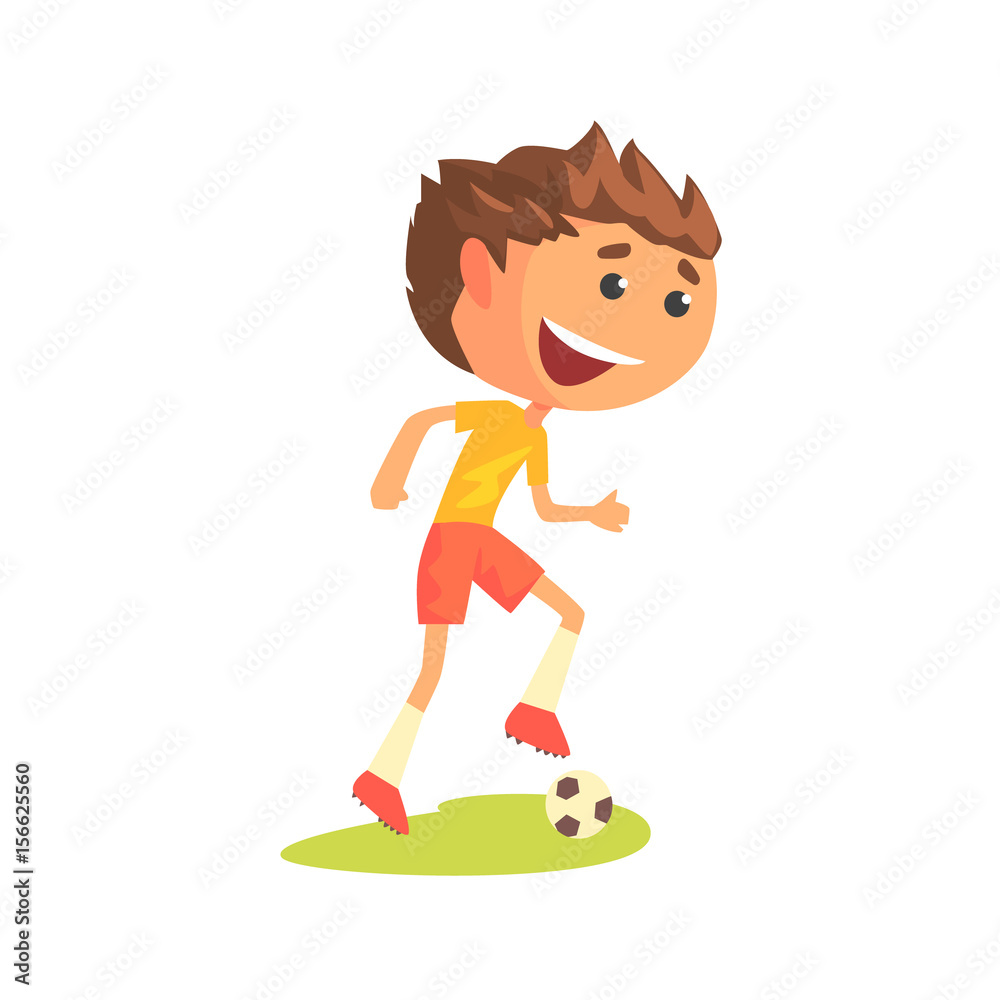 Young soccer player kicking the ball cartoon vector Illustration