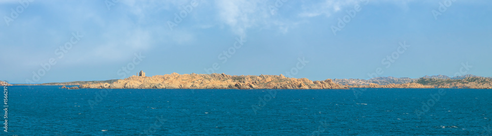Lighthouse of Razzoli and panoramic view of island, Sardinia, Italy