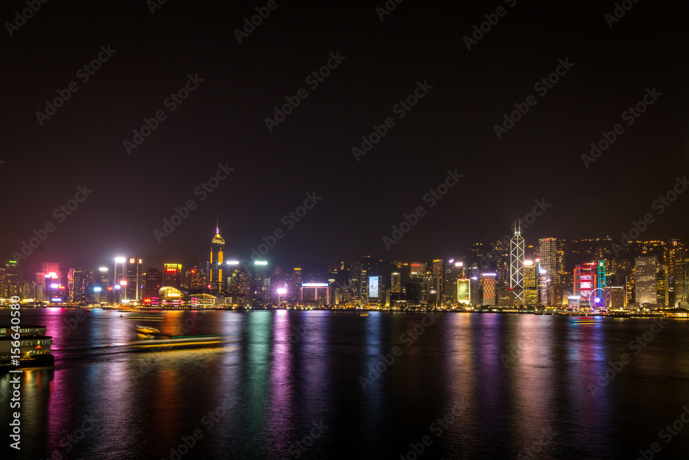 Honkong bei Nacht - Victoria Harbour - Blick auf Hochhäuser, Asien Honkong bei Nacht - Victoria Harbour - Blick auf Hochhäuser, Asien
