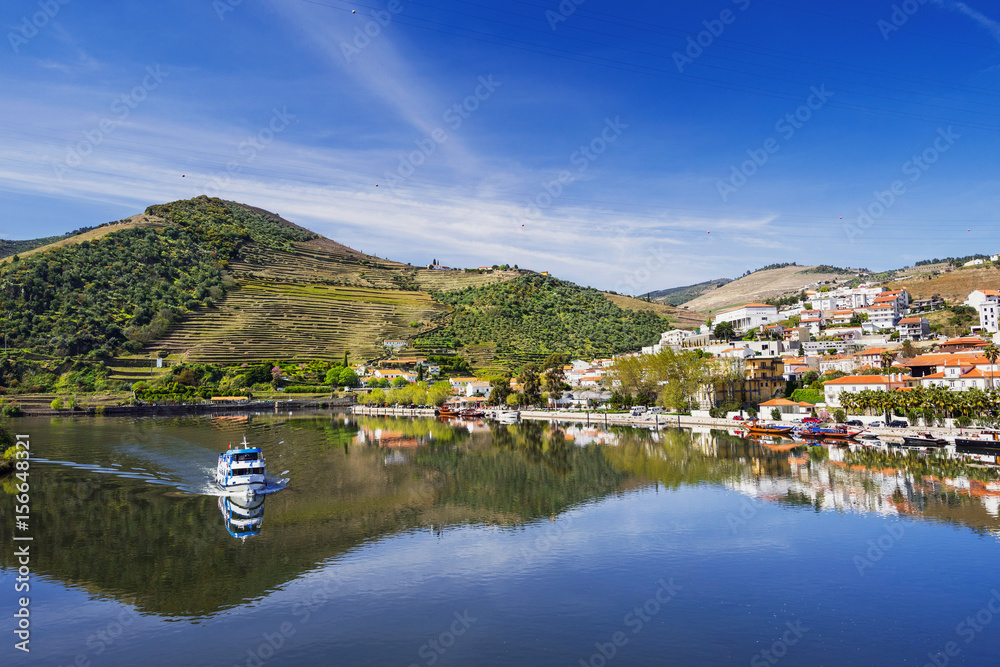 Landscape and vineyards in Douro valley with Pinhao village, Portugal