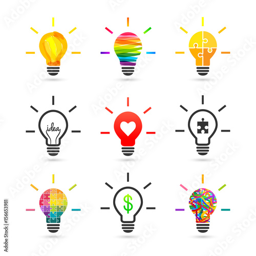 Light bulb concept. Set made of various design and style.