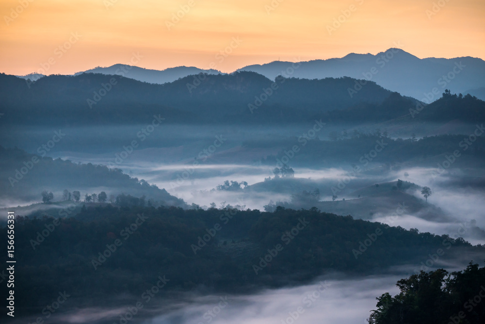 Misty mountains in the morning Misty mountains in the morning
