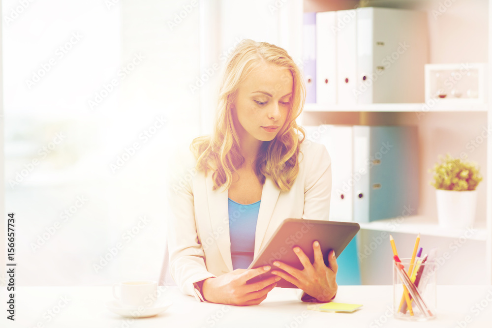 businesswoman or student with tablet pc at office