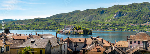 Canvas Print Orta lake horizontal italy lake aerial San Giulio island novara province piedmon
