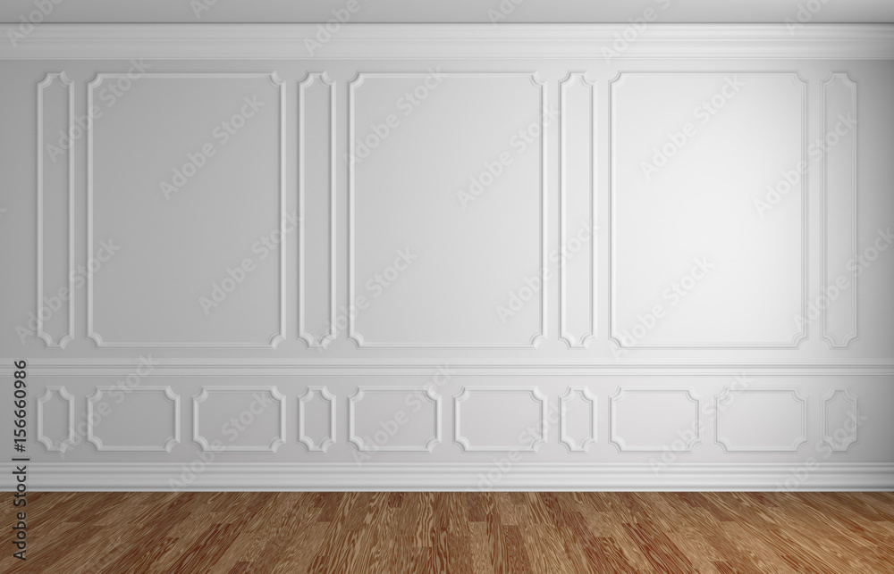 White wall in classic style empty room architectural background - obrazy, fototapety, plakaty 