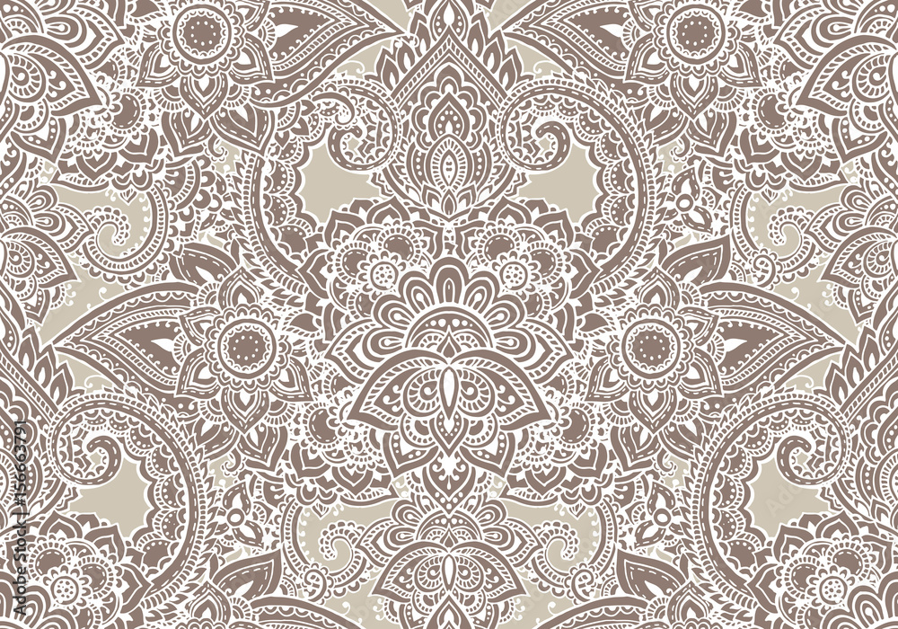 Vector seamless pattern with henna mehndi floral elements.