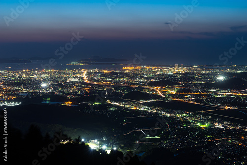 Nightview of Fukuoka City at dusk in Fukuoka  Japan                     