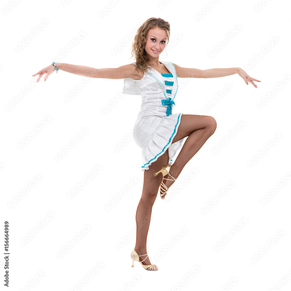 Disco dancer showing some movements against isolated white Disco dancer showing some movements against isolated white
