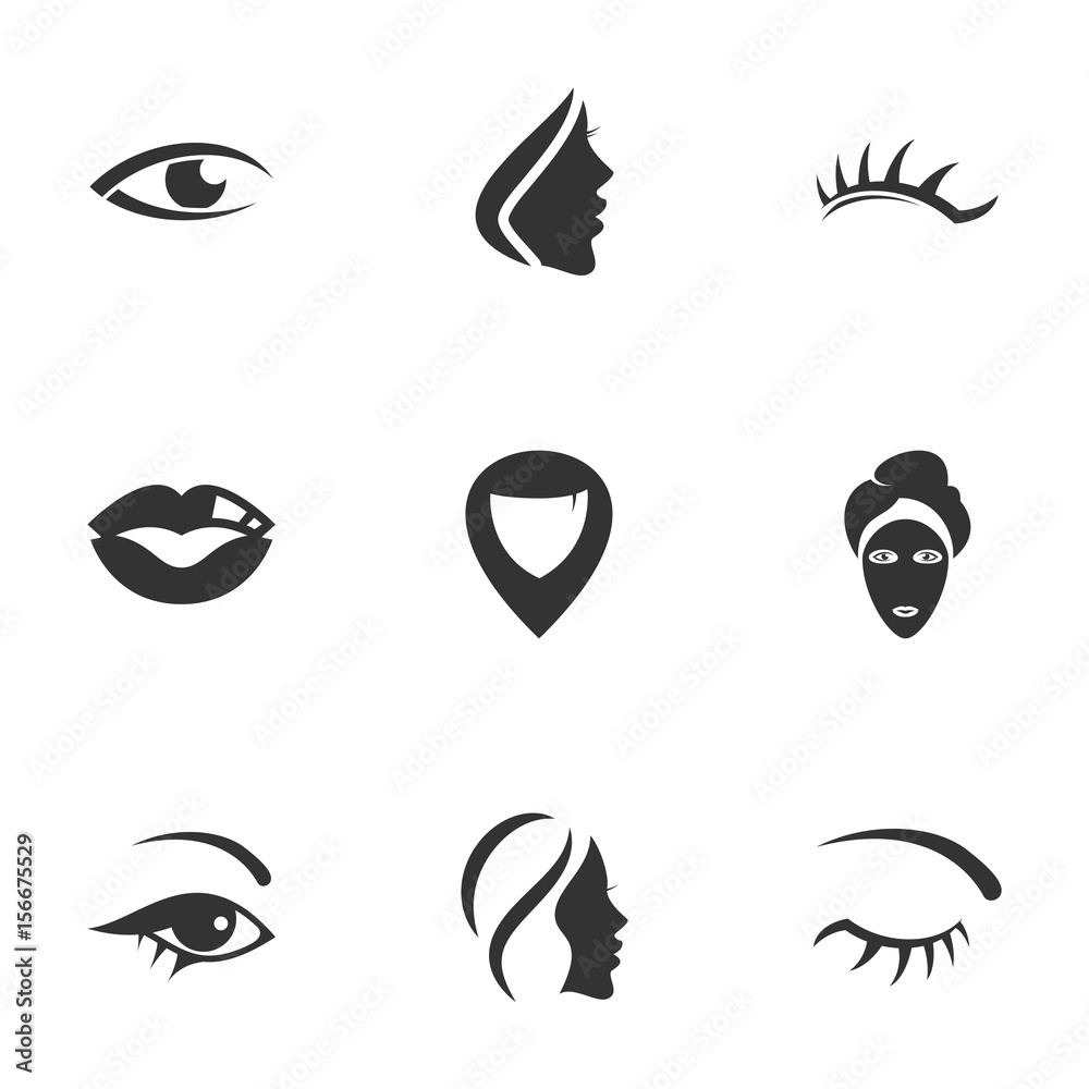 Icons for theme girl's face. White background Icons for theme girl's face. White background