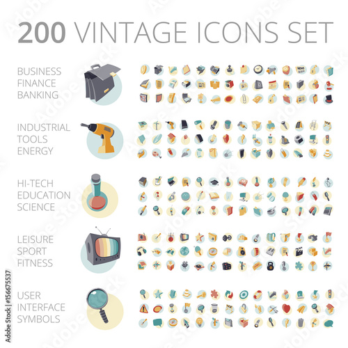 Vintage icons set for business and technology.