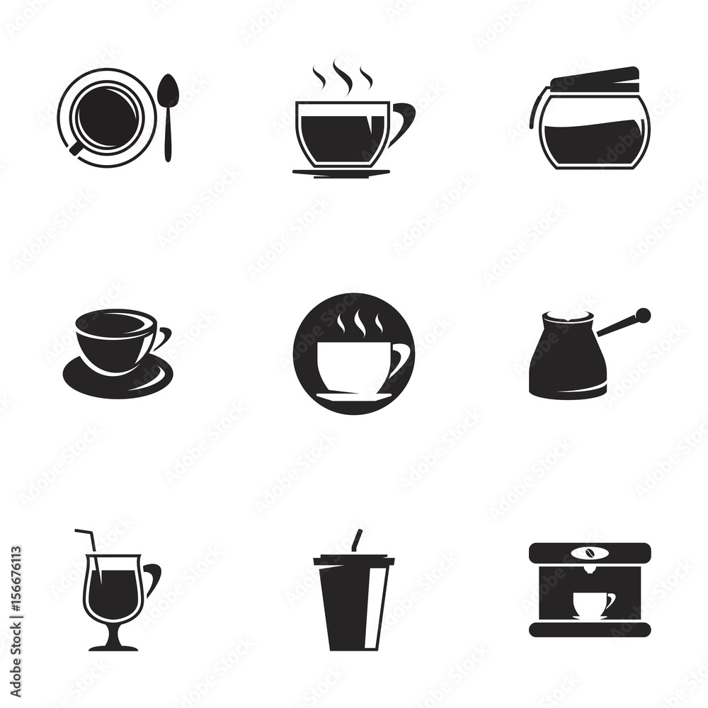 Icons for theme black coffee. White background Icons for theme black coffee. White background