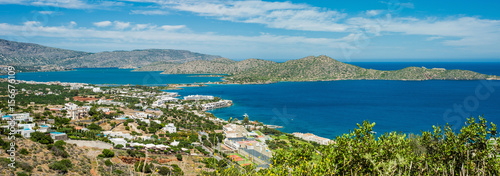 Greece Crete, turquoise bay panorama from top of hill