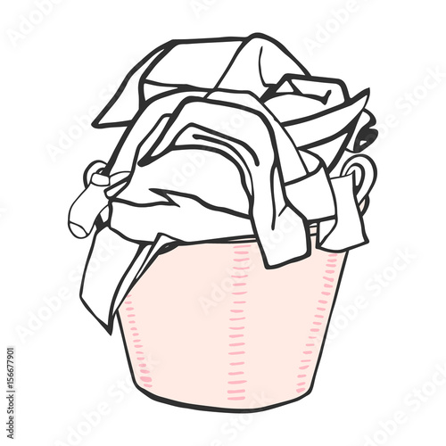 Laundry basket with clothes. Vector illustration.