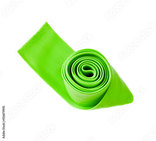 Green latex band for fitness isolated on white background