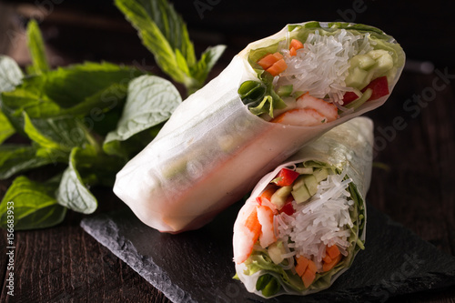 Εκτύπωση καμβά Delicious vietnamese spring roll with vegetable on dark background ,healthy food