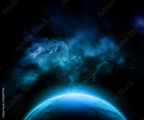 Fototapeta Naklejka Na Ścianę i Meble -  Colourful night sky with fictional planet, stars and nebula