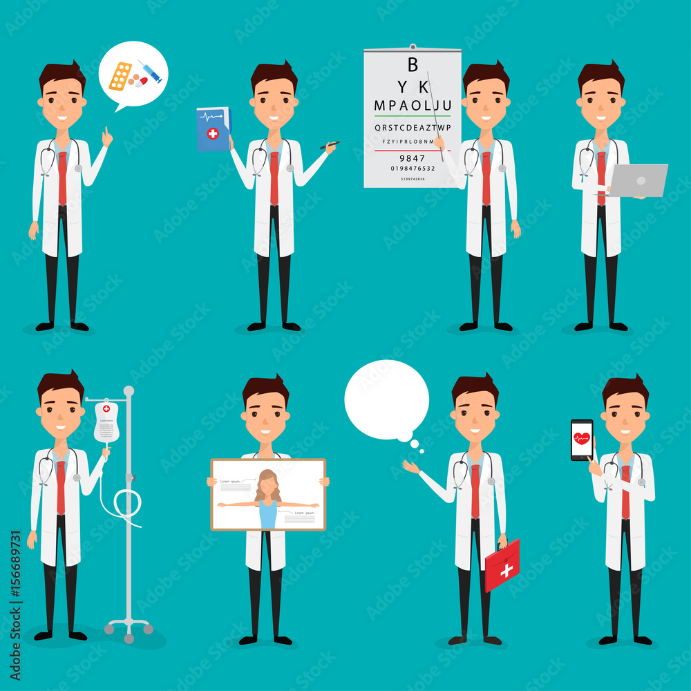 Doctor occupation character health care with icon set. illustration vector of a flat design. Doctor occupation character health care with icon set. illustration vector of a flat design.