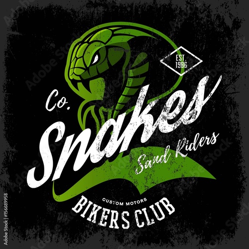 Vintage American furious green snake bikers club tee print vector design. Street wear mascot t-shirt emblem.
Premium quality wild animal superior logo concept illustration.