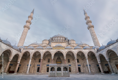 Canvas Print Exterior low angle day shot of Suleymaniye Mosque, an Ottoman imperial mosque located on the Third Hill of Istanbul, Turkey, and the second largest mosque in the city