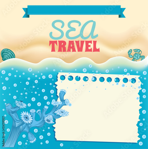 Sea beach template, vector background