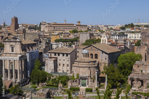 Photography Panorama of the Roman Forum. View from the hill Palatine.