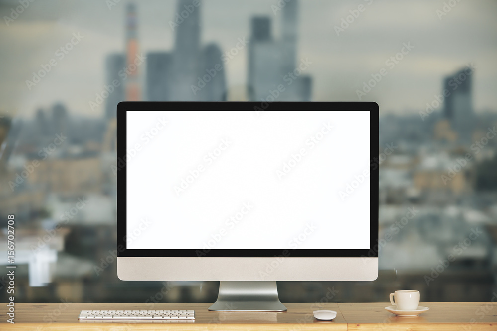 Hipster desktop with empty white computer Hipster desktop with empty white computer