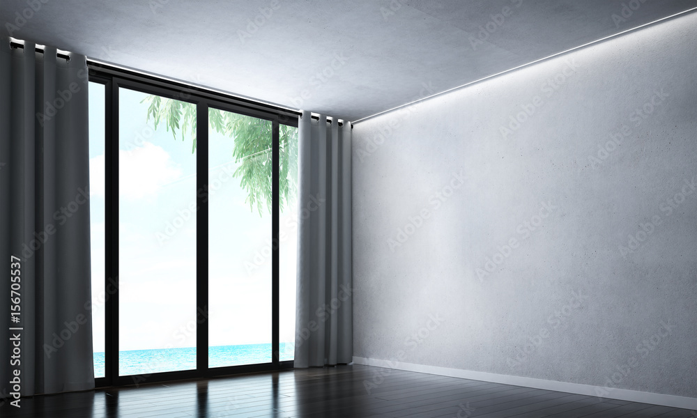 Fototapeta premium The interior design of empty room and living room area and sea view