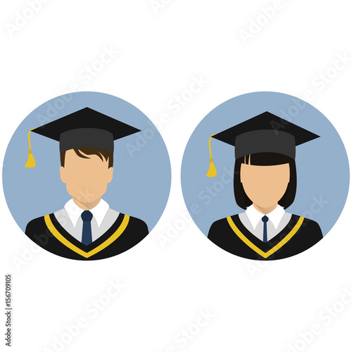 Icons set. Student. Graduate. Avatar. A gold ribbon. A man and a woman. The medallion. Stock vector.