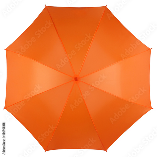 Orange umbrella isolated on white, top view