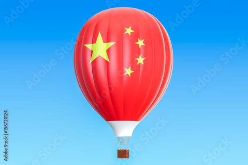 Hot air balloon with China flag, 3D rendering