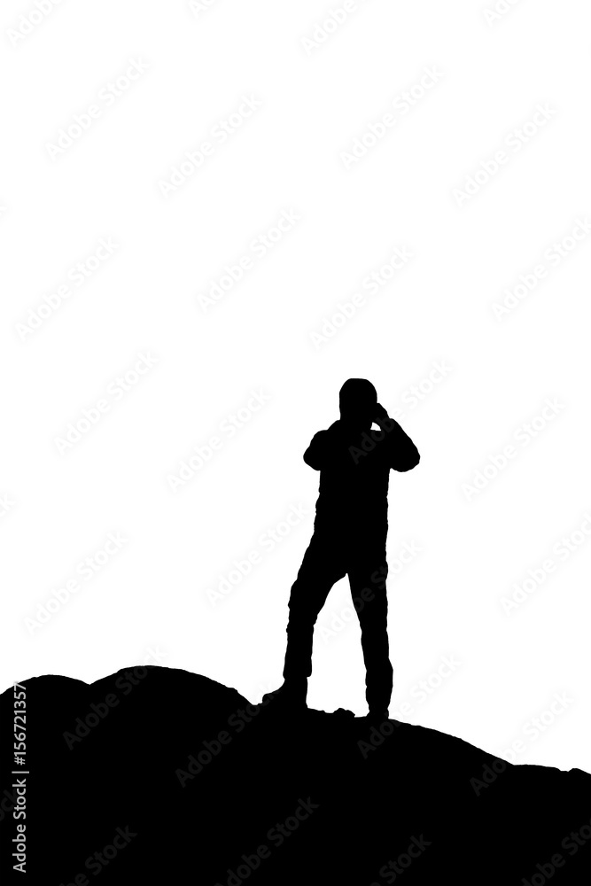 Silhouette Graphic Man Taking Photos at Top of Hill Silhouette Graphic Man Taking Photos at Top of Hill
