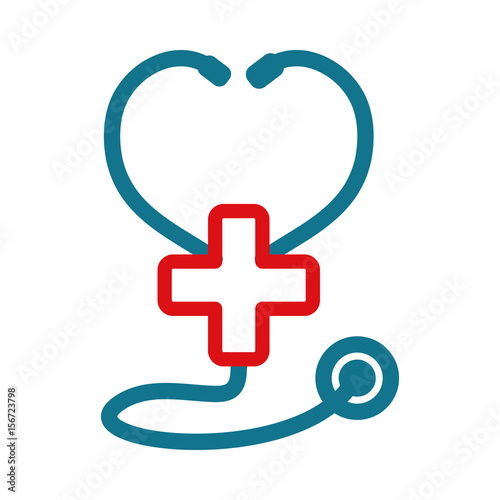 medical stethoscope to check cardiac heartbeat with cross symbol, vector illustration