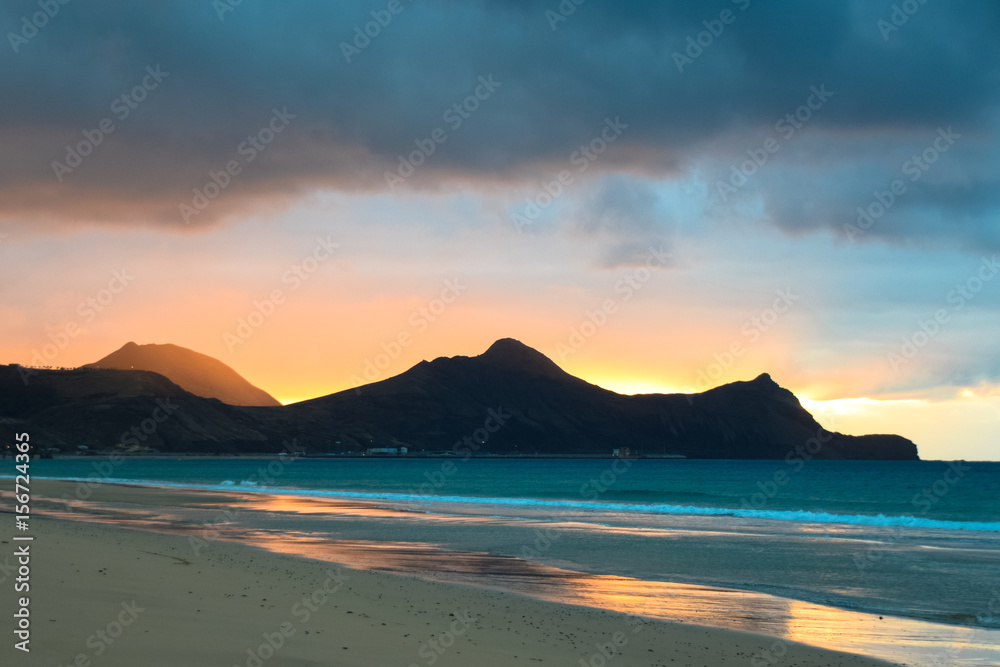 Sunrise over the Atlantic Ocean from the beach at Porto Santo Island Sunrise over the Atlantic Ocean from the beach at Porto Santo Island