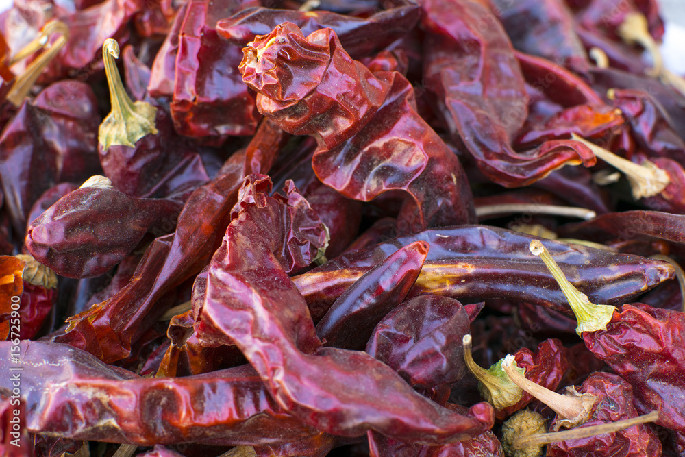 Dried red hot pepper, colorful background