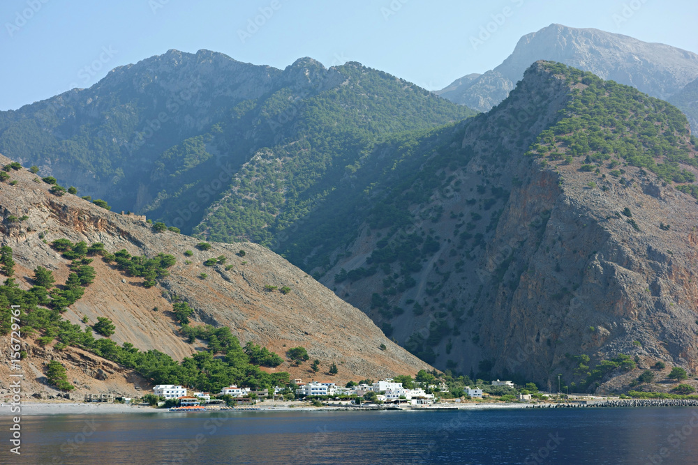 Mediterranean Sea view with Agia Roumeli village, Crete, Greece