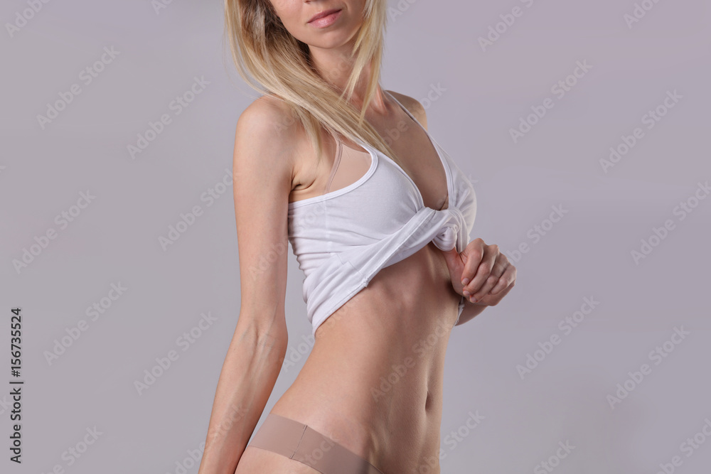 Close Up Shot Woman With Slim Body Measuring Torso Stock Photo - Download  Image Now - Dieting, Women, One Woman Only - iStock