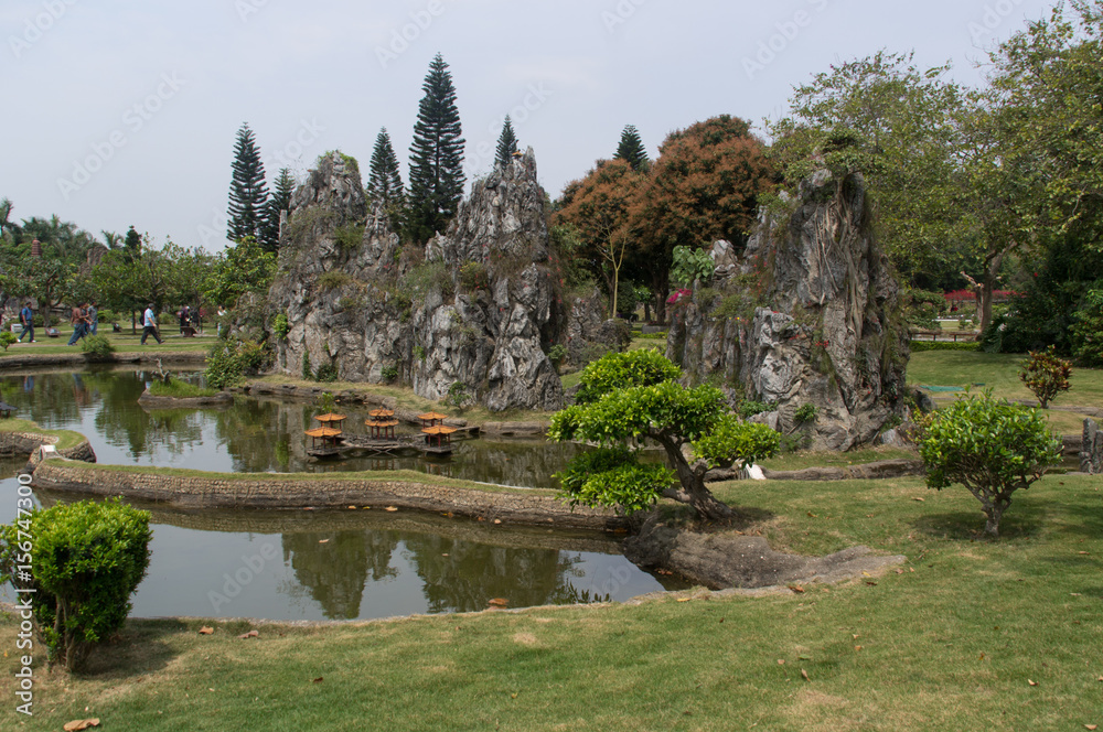 Stone forest in the park of the miniature copies in China Stone forest in the park of the miniature copies in China