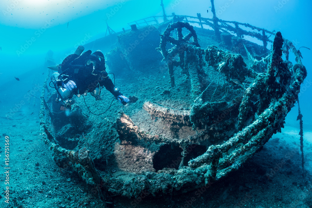 Diving on the wreck " TETI " Island VIS Croatia Stock Photo | Adobe Stock